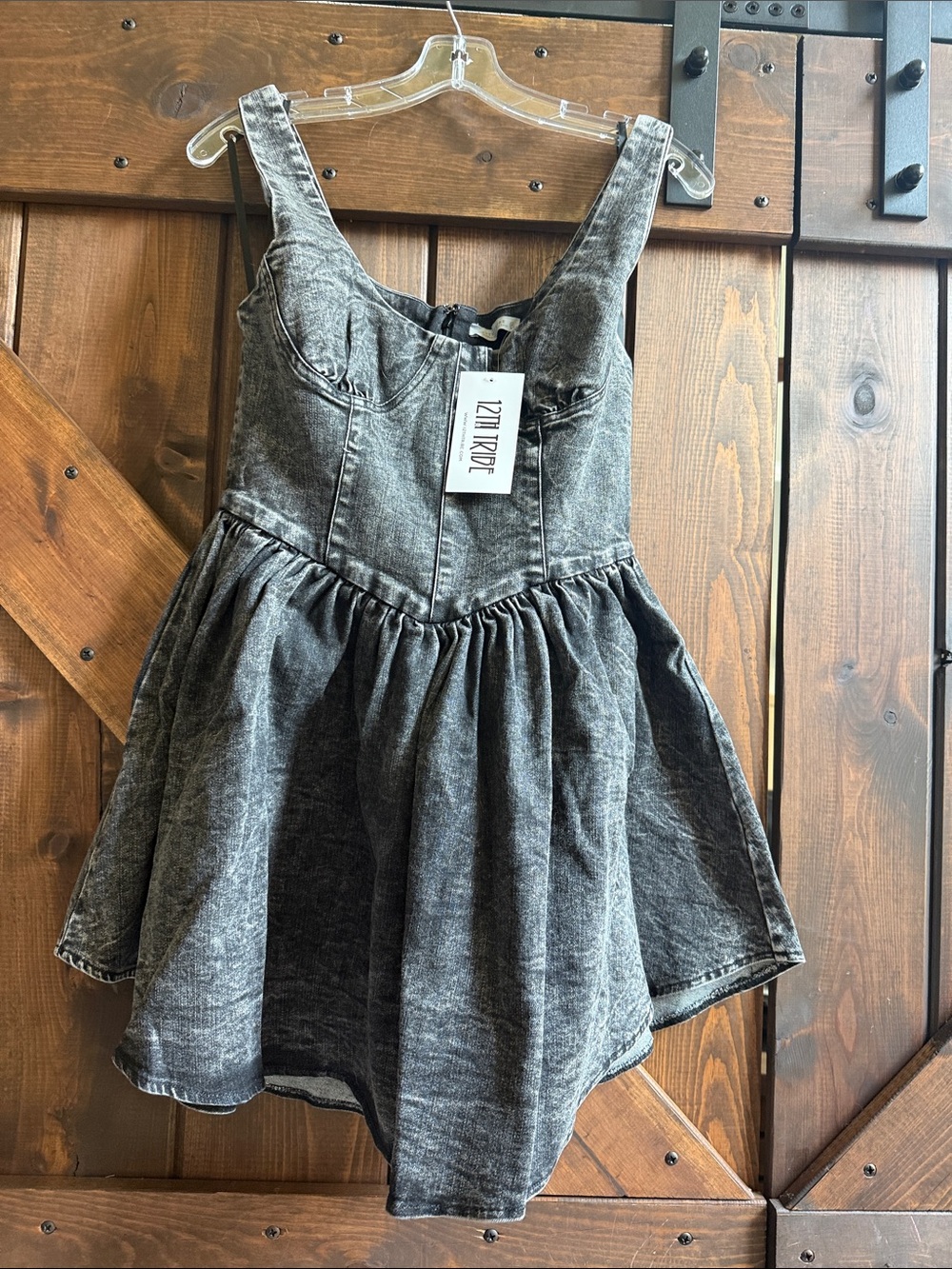 12th Tribe Black Washed Denim Mini Dress